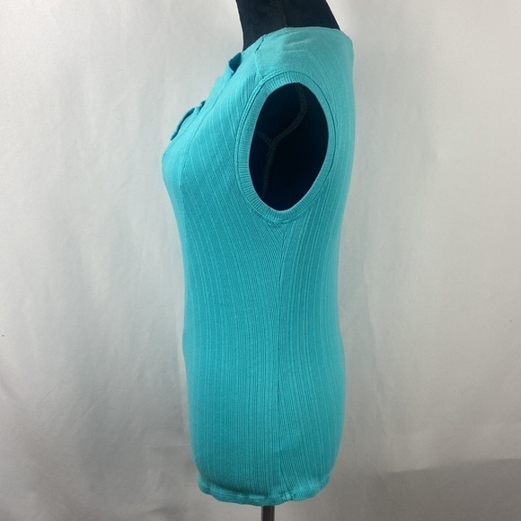 One September Turquoise Ribbed Asymmetrical Tank Top with Ruffle Accent - Picture 4 of 7